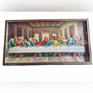 1960s/70s 8x15‎ 3D Textured The Last Supper Ornate Gold Framed Wall Hanging